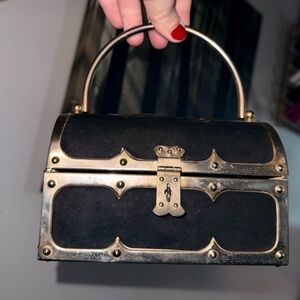 Vintage Black and Gold Metal Case Mini Trunk